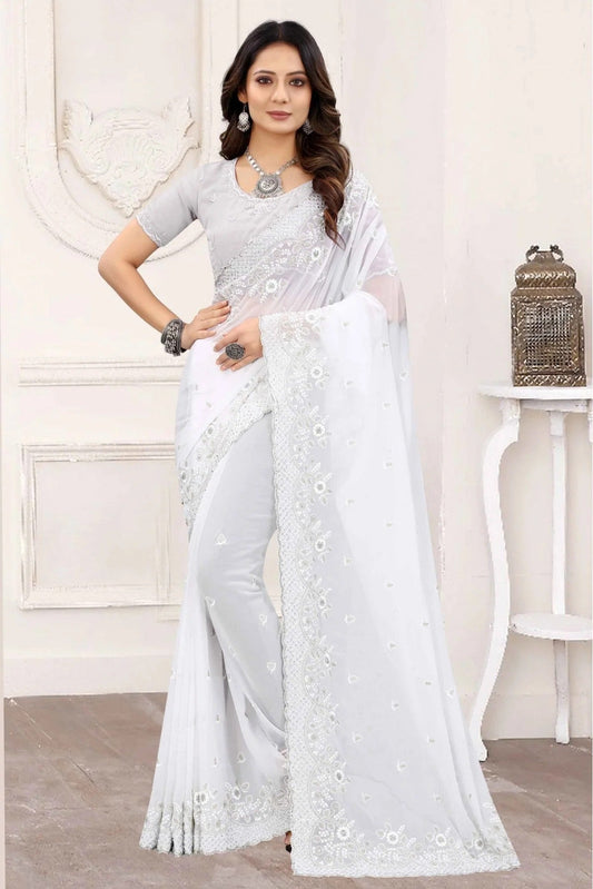 White Georgette Designer Saree NCSD11210833