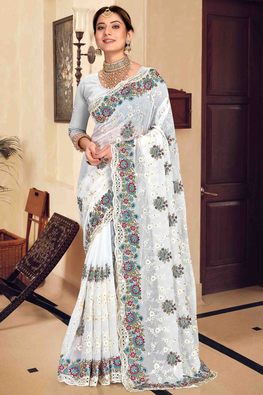 White Georgette Designer Saree NCSD11210908