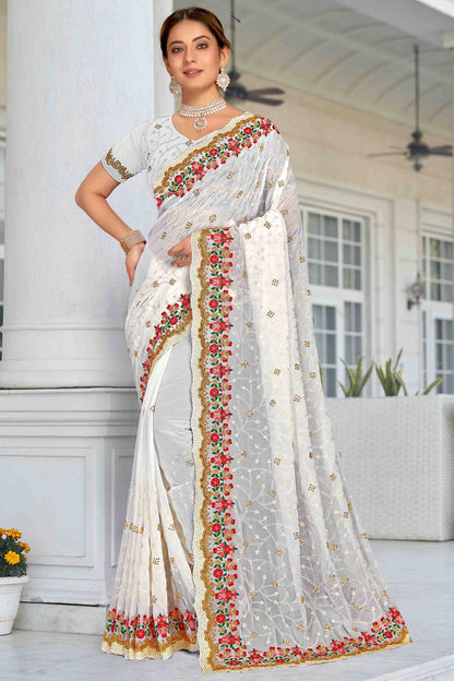 White Georgette Designer Saree NCSD11210915