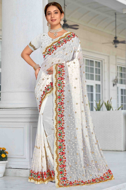 White Georgette Designer Saree NCSD11210915