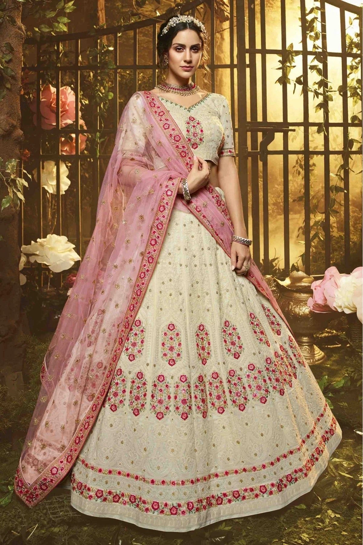 White Georgette Embroidery Lehenga Choli NCLC10810460