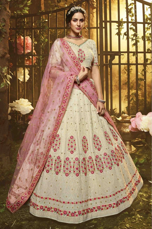 White Georgette Embroidery Lehenga Choli NCLC10810460