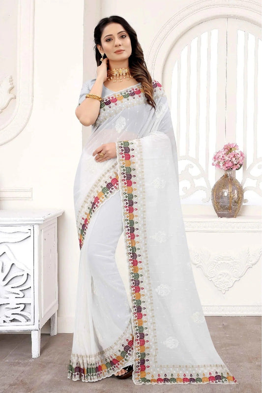 White Georgette Embroidery Saree NCSD10910618