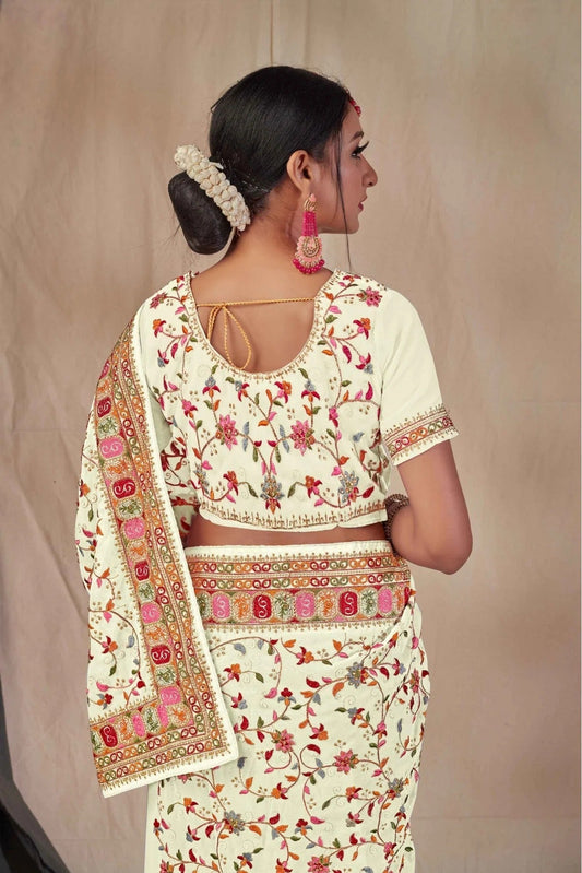 White Georgette Embroidery Saree NCSD11210854