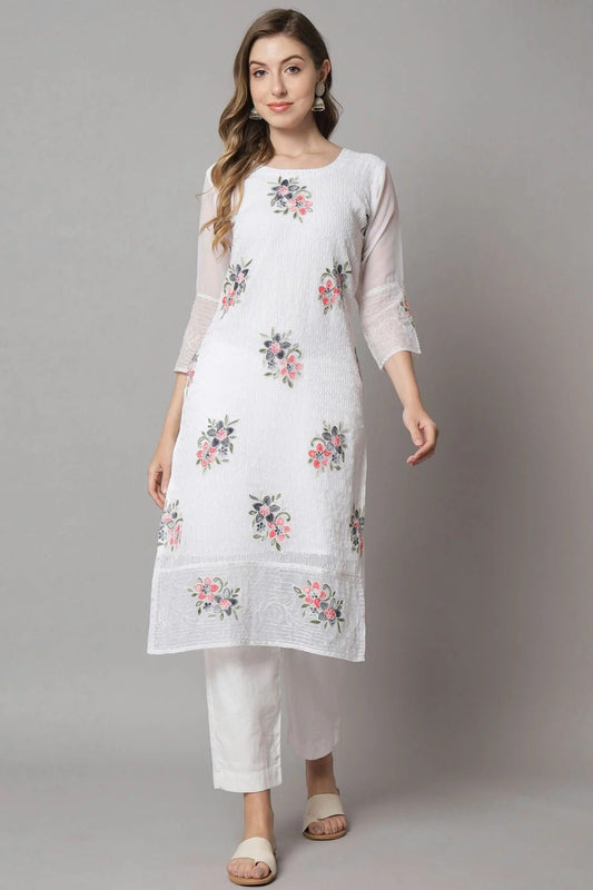 White Georgette Kurti NCKR11112083