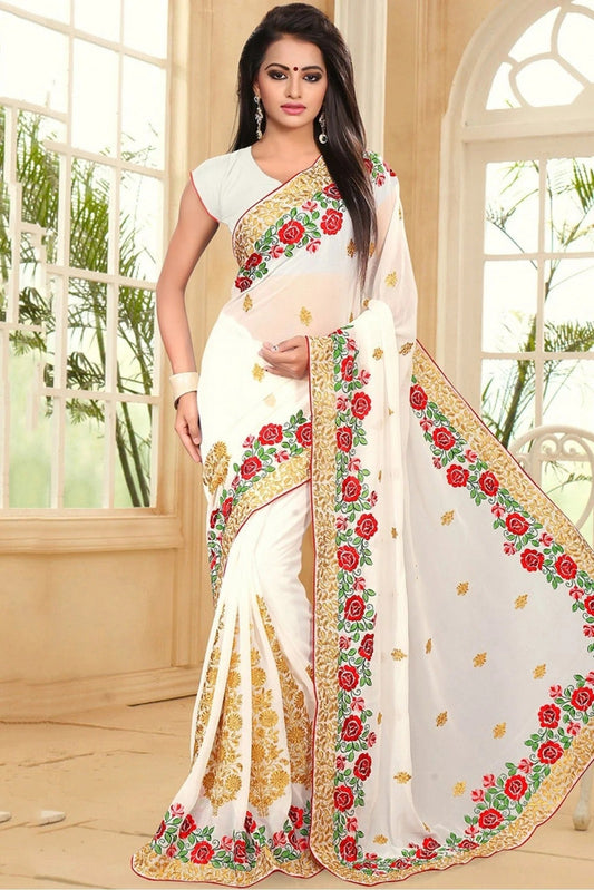 White Georgette Party Wear Saree NCSD11210588