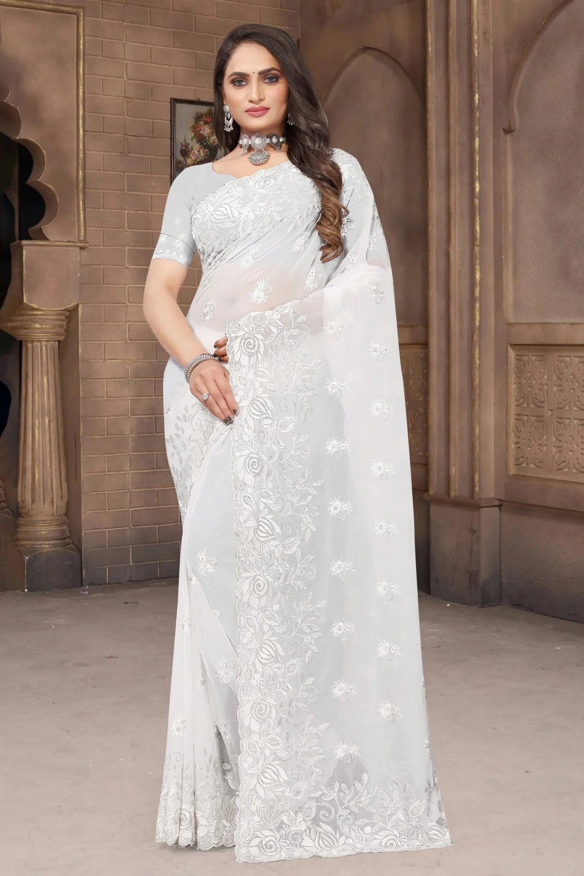 White Georgette Saree NCSD10910273