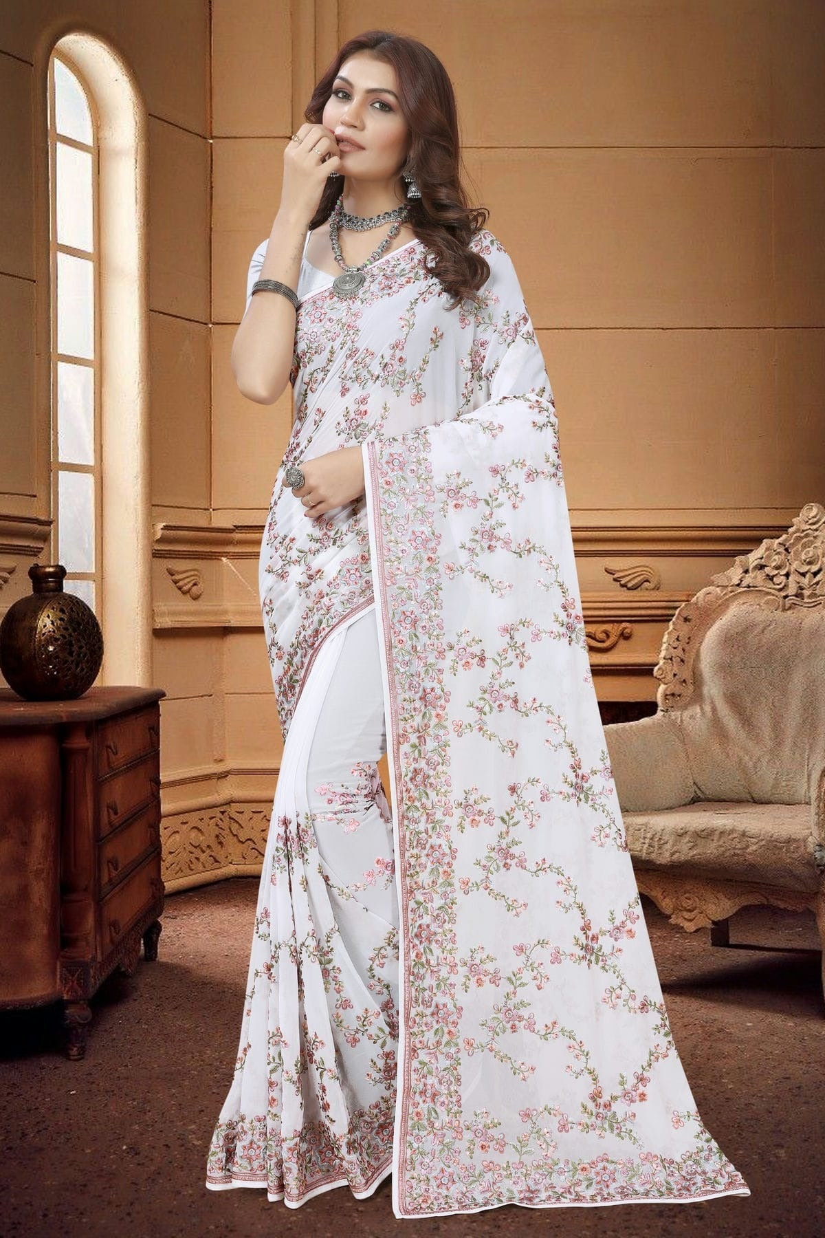 White Georgette Saree NCSD10910296