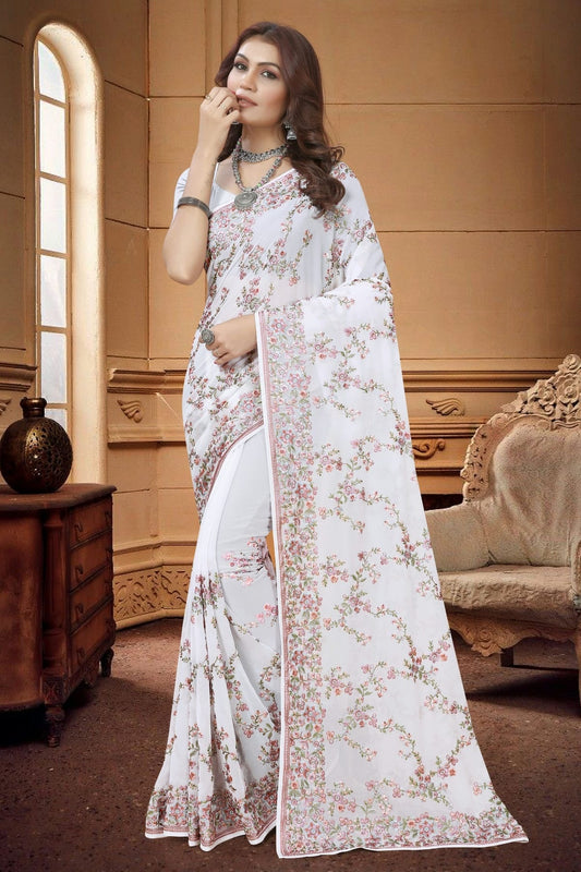 White Georgette Saree NCSD10910296
