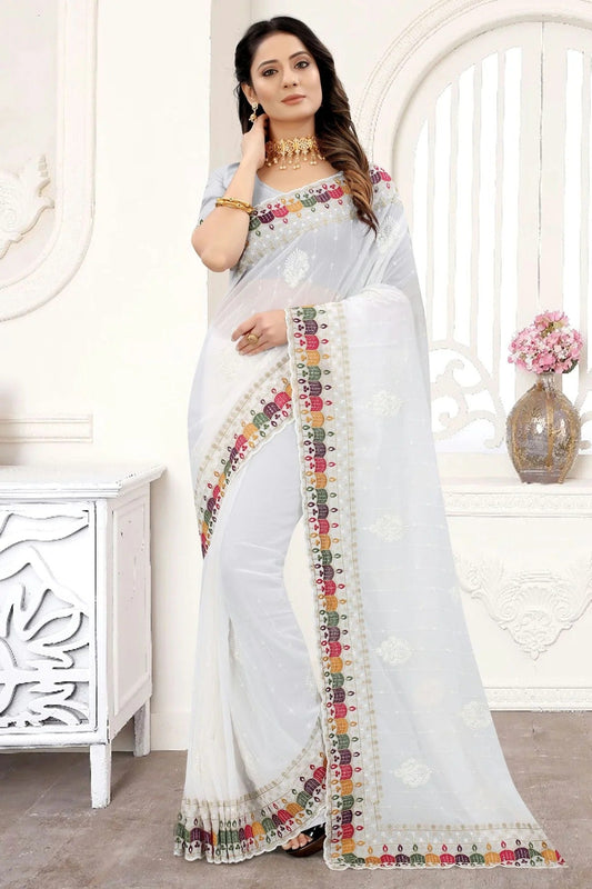 White Georgette Saree NCSD10910303