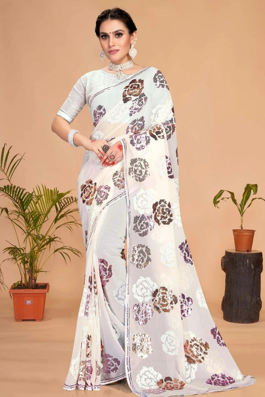 White Georgette Saree NCSD10910454