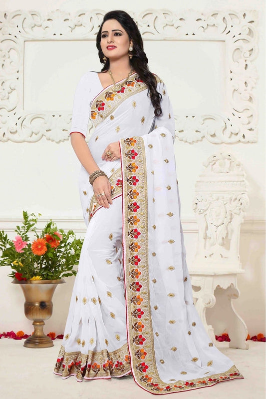 White Georgette Saree NCSD11210592