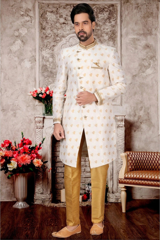 White Jacquard Sherwani NCSH10410399