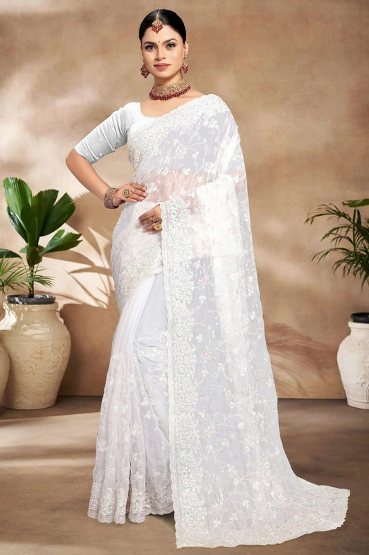 White Jimmy Choo Silk Designer Saree NCSD10910182