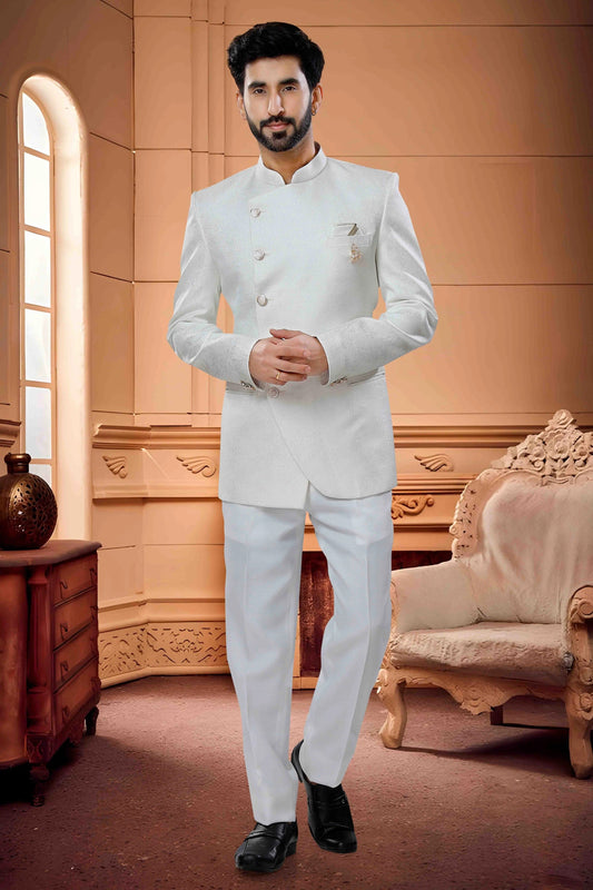 White Jodhpuri In Jacquard  NCJP11310113