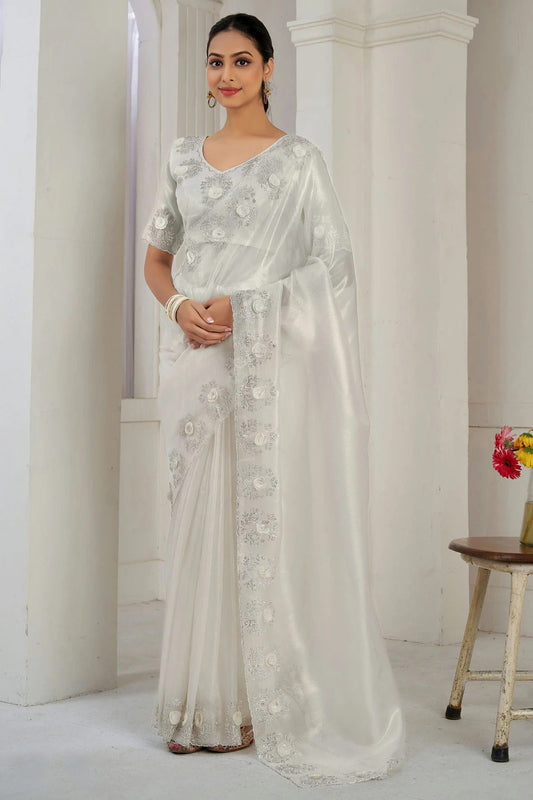 White Jute Coting Silk Designer Saree NCSD11210194