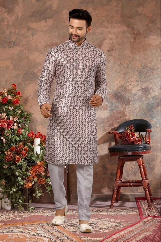 White Kurta Pajama In Silk NCKP10410668