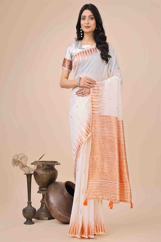 White Linen Cotton Woven Traditional Sarees  NCSD11110231