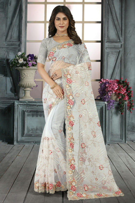 White Net Designer Saree NCLC11210422