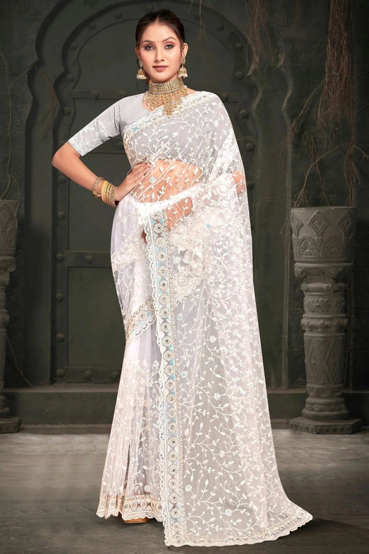 White Net Designer Saree NCSD10910188