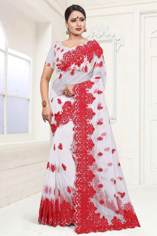 White Net Designer Saree NCSD10910489