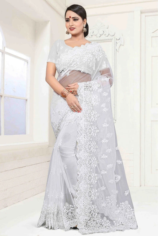 White Net Designer Saree NCSD10910490