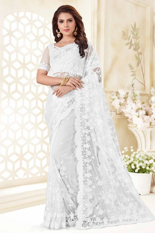 White Net Designer Saree NCSD10910494