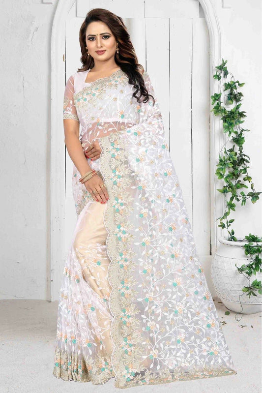 White Net Designer Saree NCSD10910517
