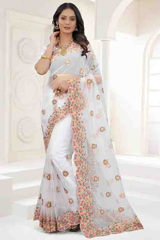White Net Designer Saree NCSD10910735
