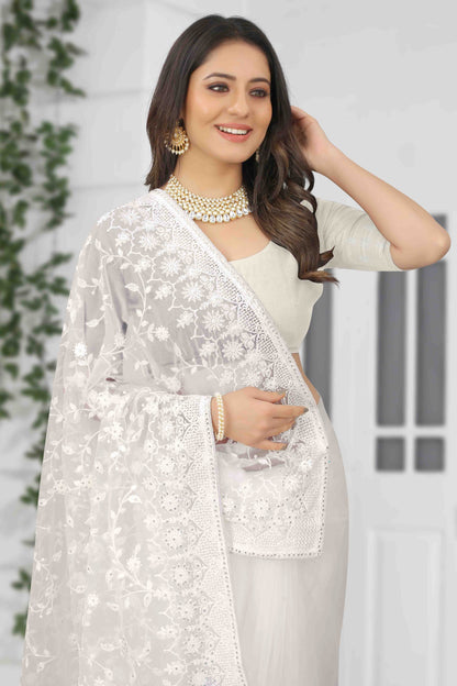 White Net Designer Saree NCSD10910741