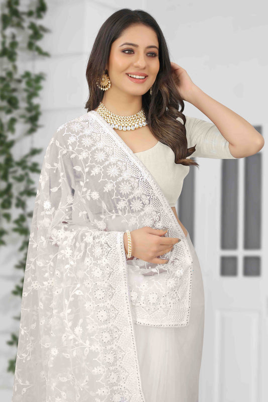 White Net Designer Saree NCSD10910741