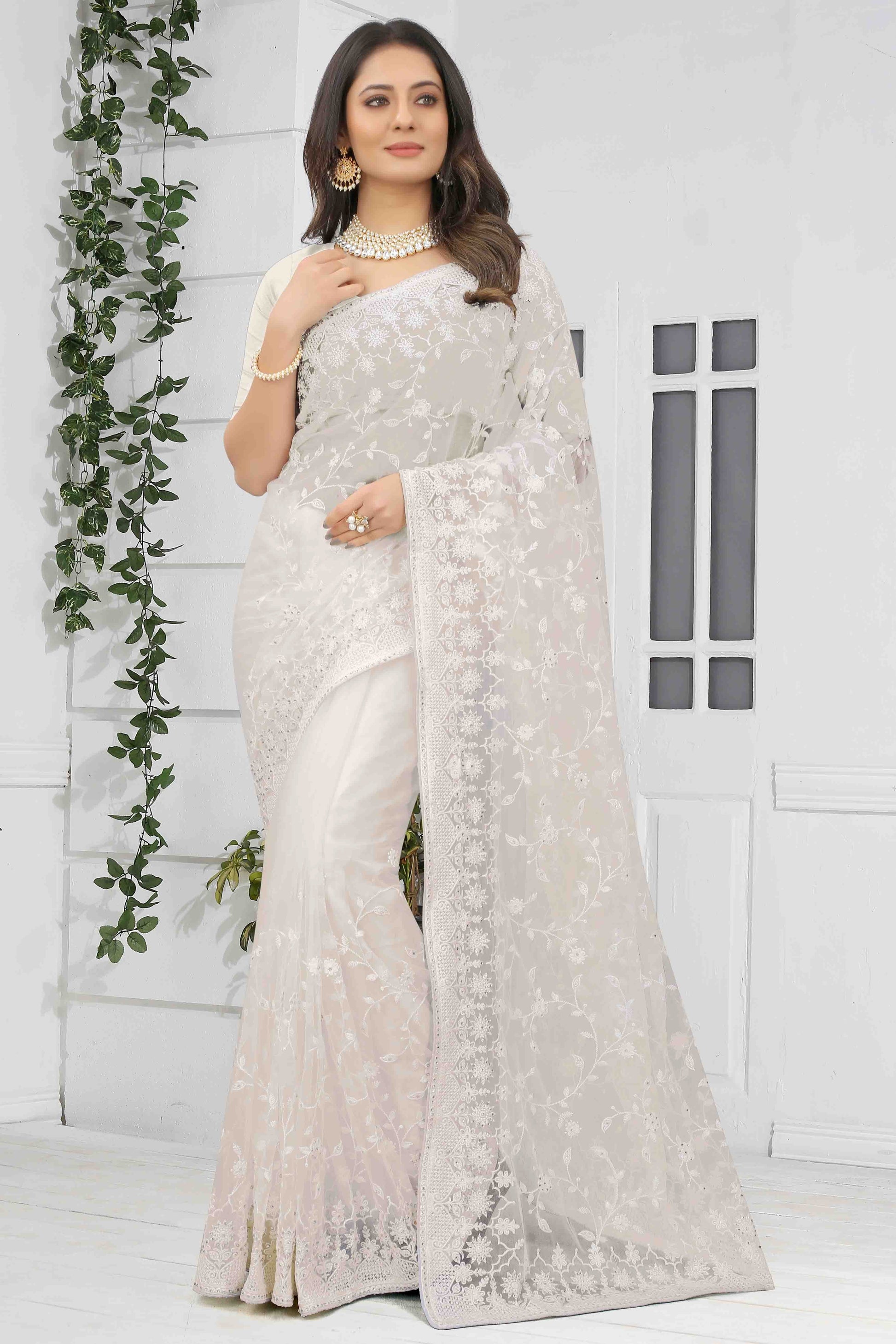 White Net Designer Saree NCSD10910741