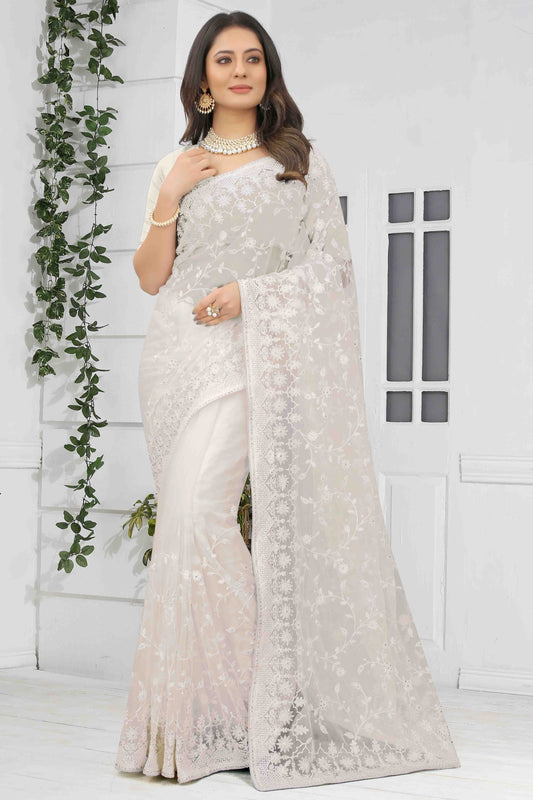 White Net Designer Saree NCSD10910741
