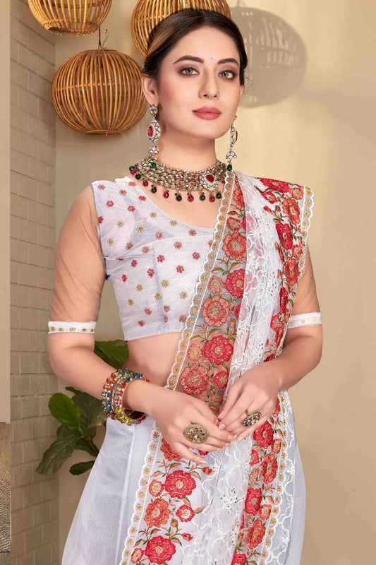 White Net Designer Saree NCSD10910757