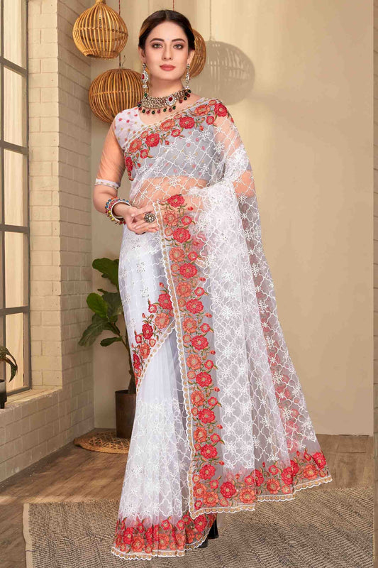 White Net Designer Saree NCSD10910757