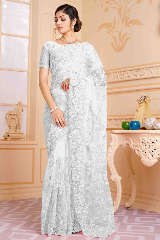 White Net Designer Saree NCSD10910763