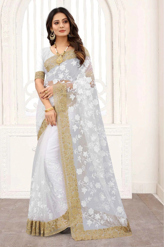 White Net Designer Saree NCSD11210823