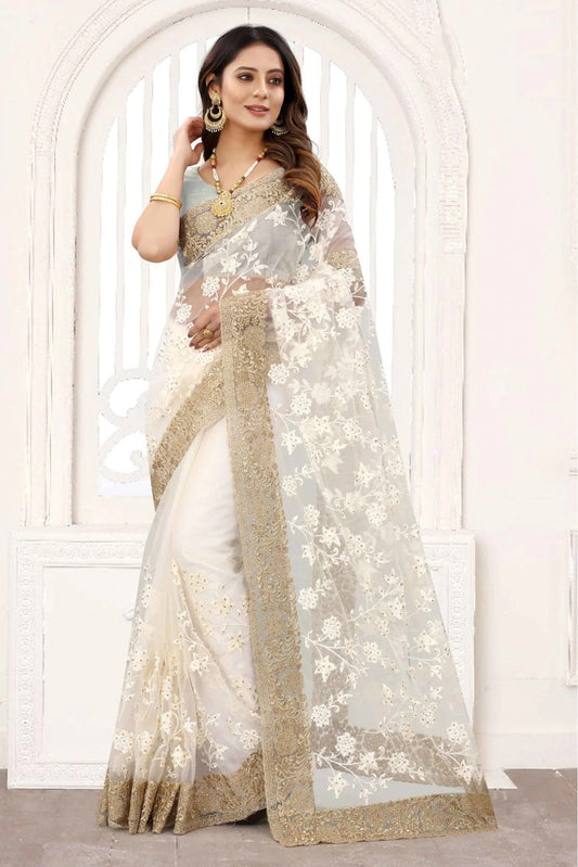 White Net Designer Saree NCSD11210829
