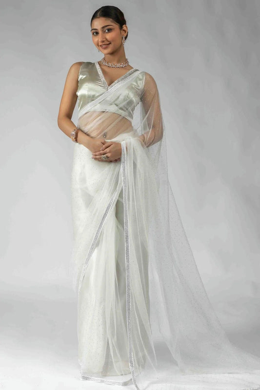 White Net Ready To Wear Saree NCSD11210103