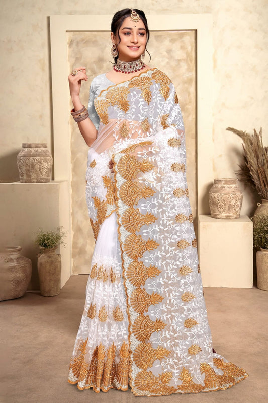 White Net Saree NCSD10910261