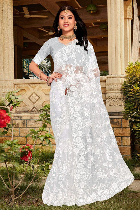 White Net Saree NCSD10910364