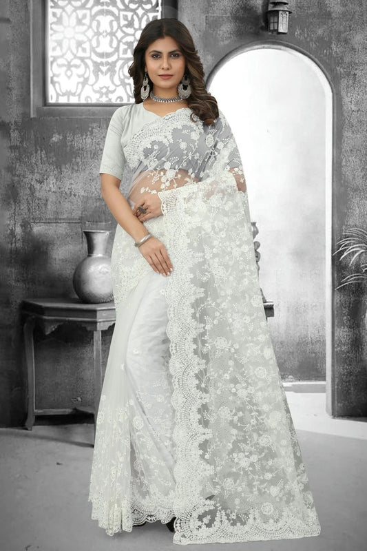 White Net Saree NCSD10910370