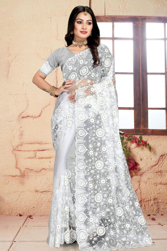 White Net Saree NCSD10910386