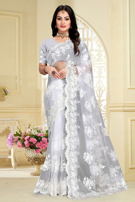 White Net Saree NCSD10910392