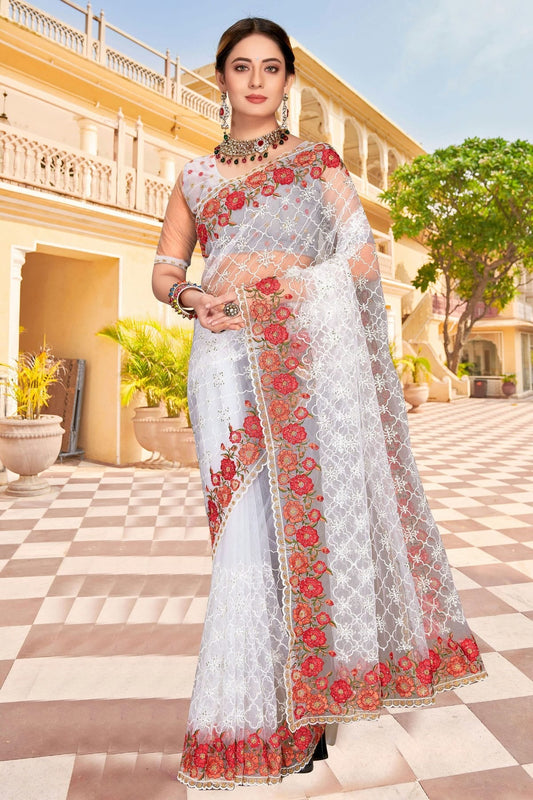 White Net Saree NCSD10910428