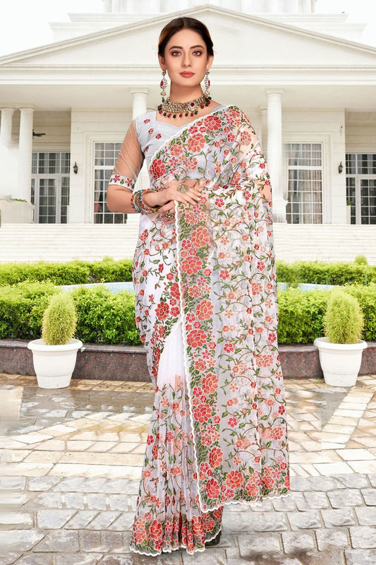 White Net Saree NCSD10910434