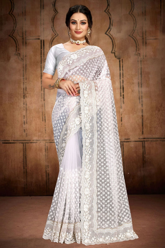 White Net Saree NCSD10910435