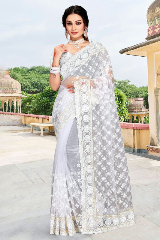 White Net Saree NCSD10910442