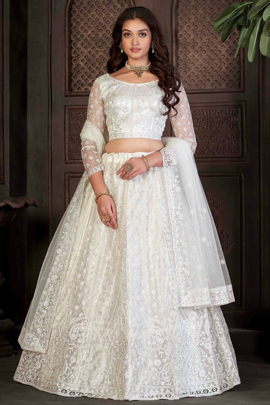 White Net Semi Stitched Lehenga Choli NCLC11710141