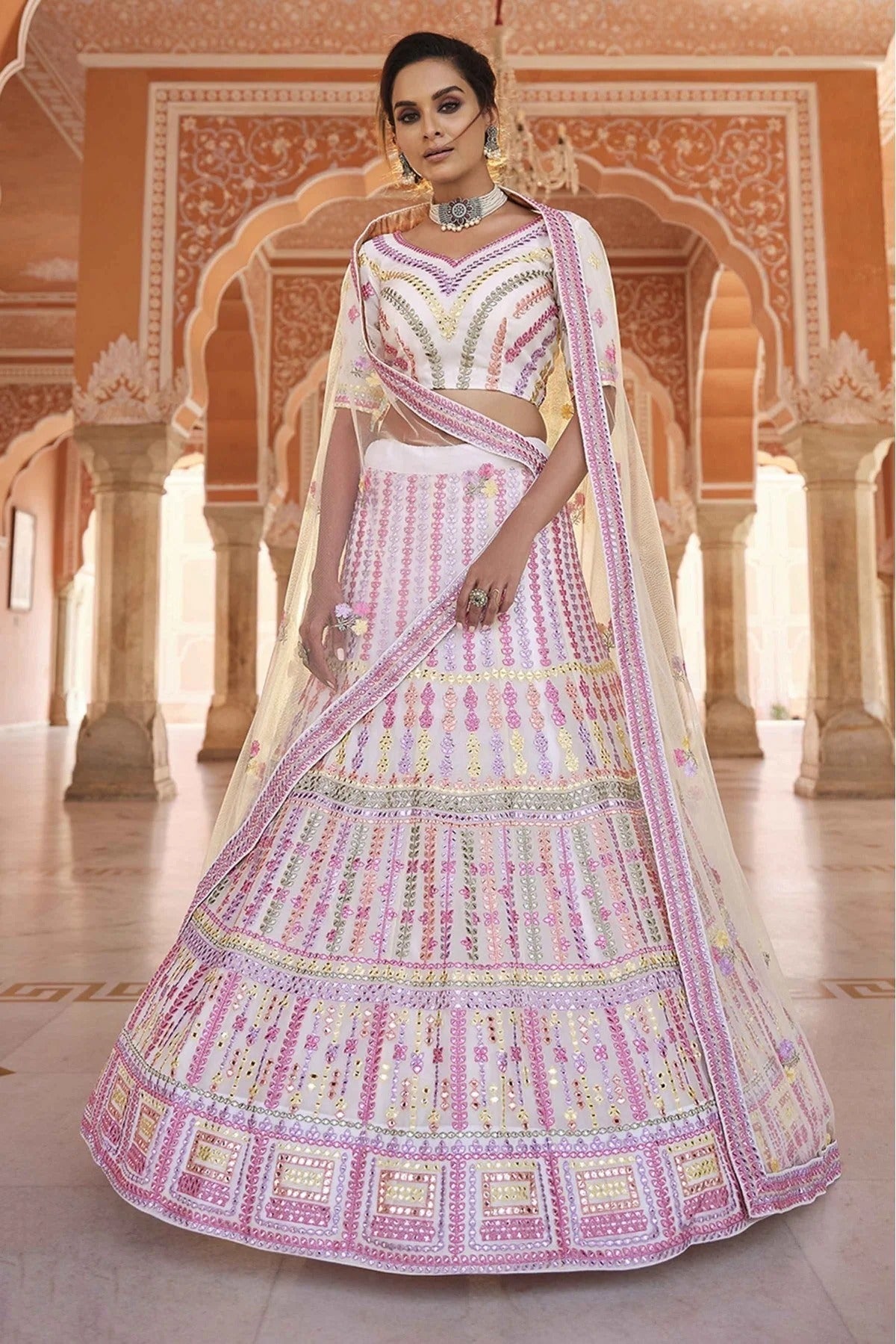 White Organza Thread Lehenga Choli NCLC10810478